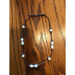 Freshwater Pearl and Leather Necklace